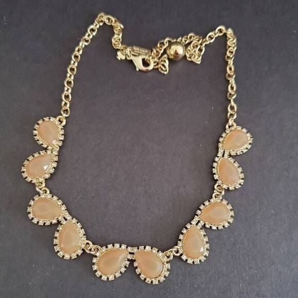 Kate Spade Necklace Gold Plated with Pale Pink Teardrops Surrounded by Crystals - Picture 4 of 7